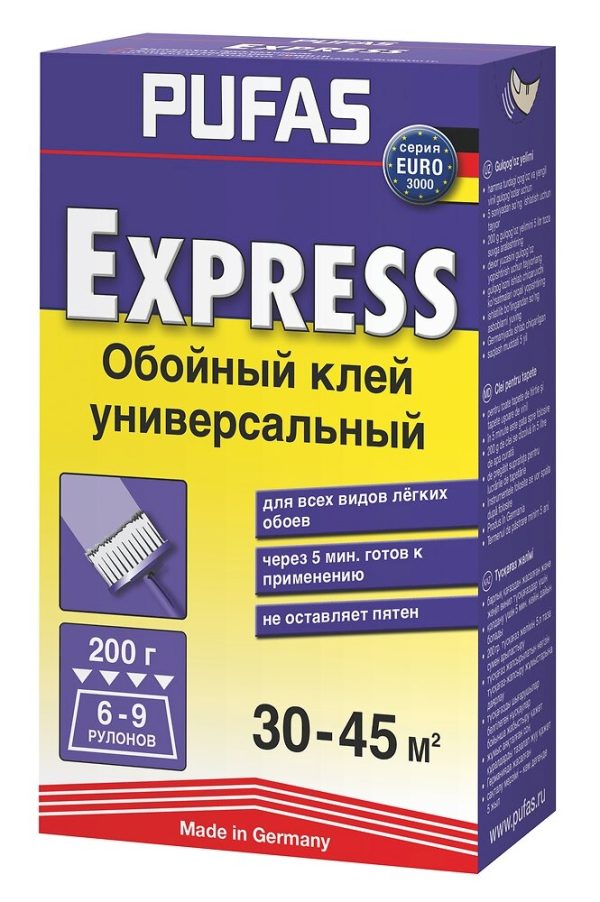Клей обойный "PUFAS Экспресс EURO 3000", (6-9 рулонов), 200 г