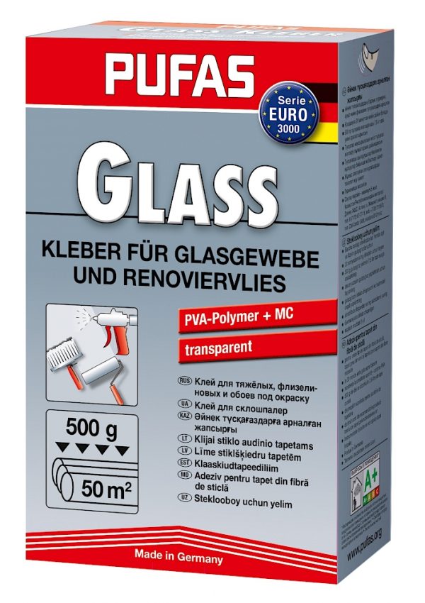 Клей обойный "PUFAS GLASS для стеклообоев, тяжелых и флизелиновых EURO 3000", (50 м2), 500 г