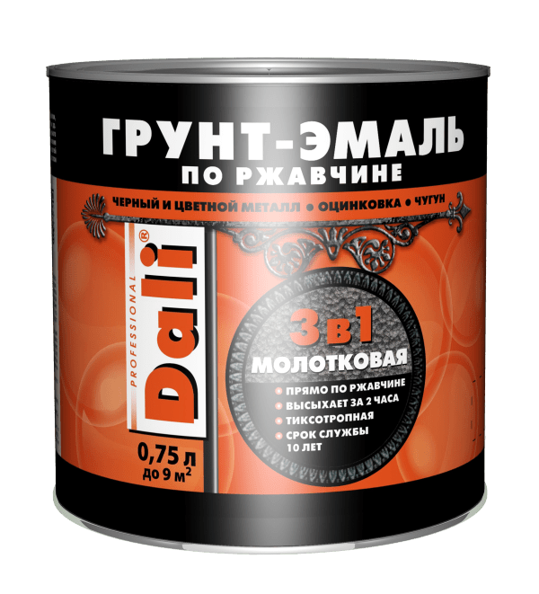 Молотковая грунт-эмаль по ржавчине "DALI", "3 в 1"